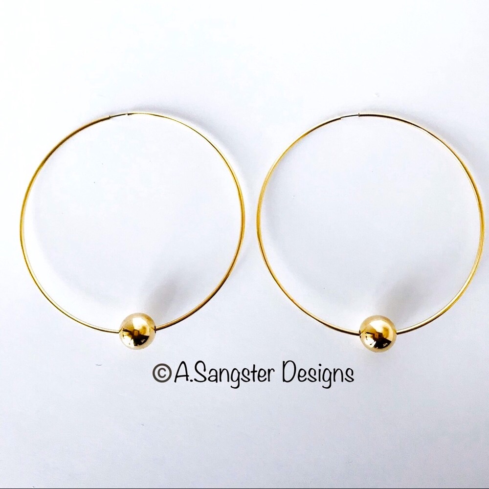 14K GF Single Bead Hoop Earrings with 10mm Ball Bead